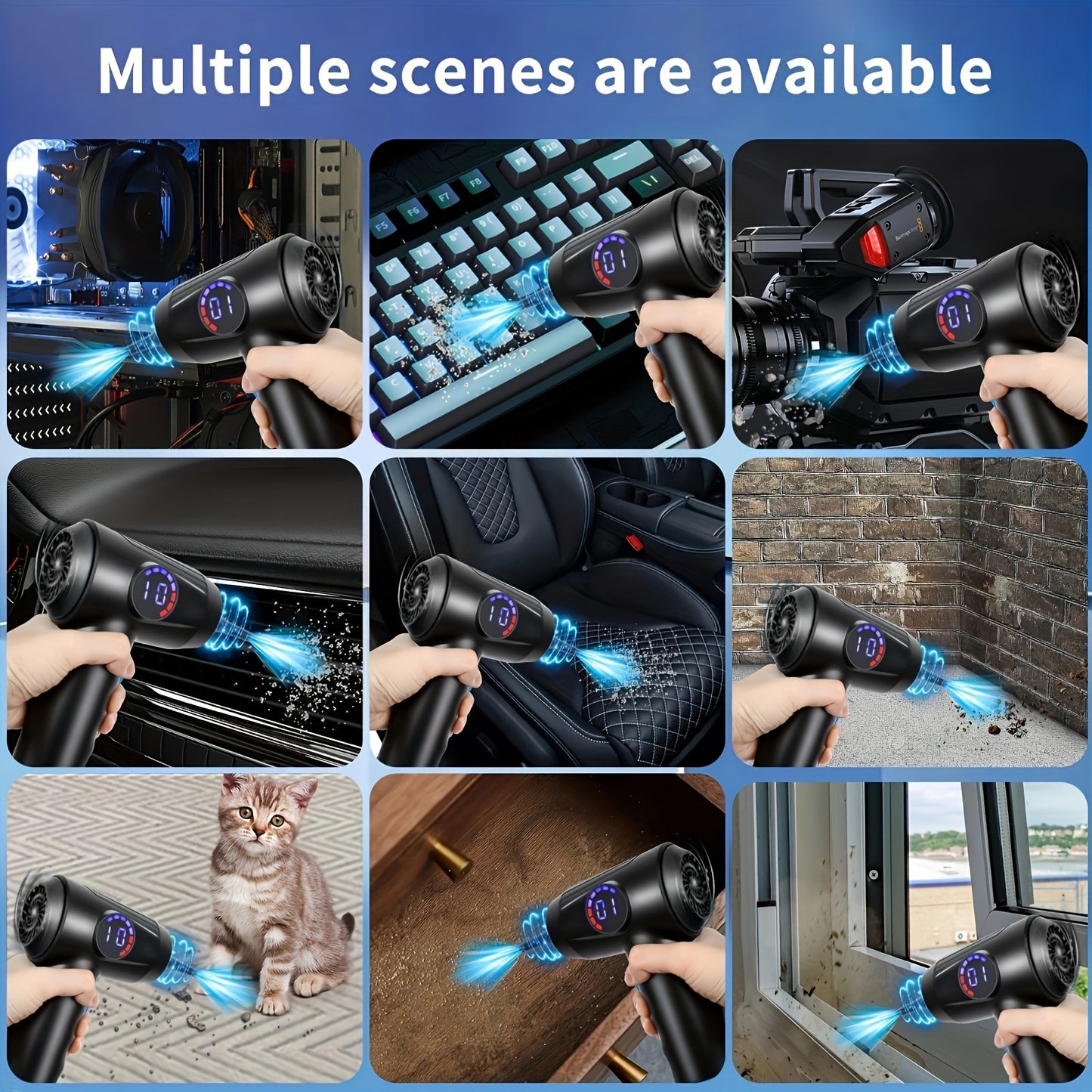 Cordless Electric Air Duster with 51000 RPM High-Power Blower, 4-Speed Adjustable & LCD Display, 3000mAh