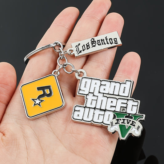 1pc Los Santos & Grand Theft Auto V Zinc Alloy Keychain - Official GTA Logo Dual