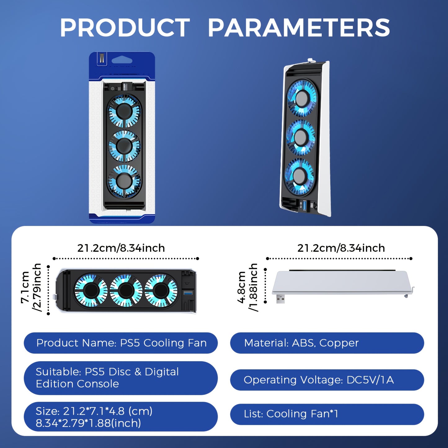 IINE PS5 Temperature-Controlled Cooling Fan with USB 3.0 Hub, Compatible with PS5 Disc & Digital Versions