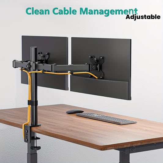 Adjustable Dual Monitor Stand with Tilt & Swivel - Iron Desk Mount for Two 33.02-81.28 cm Screens,